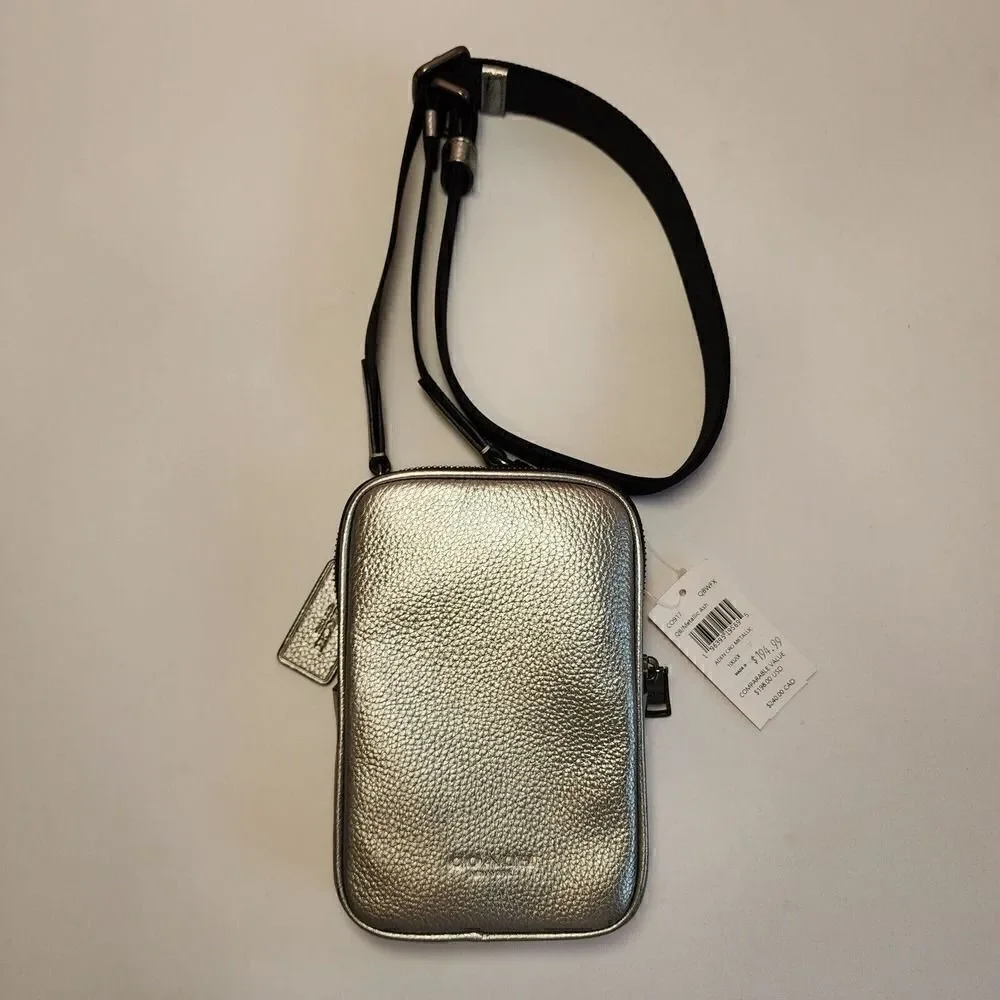 NWT Coach CO917 Aden Crossbody in Foil Metallic Refined Pebble Leather Silver